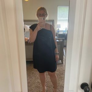 One Shoulder Ruffle Black Cocktail Dress